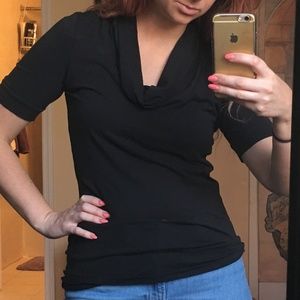 Theory- Black Short Sleeve Cowl Neck Shirt